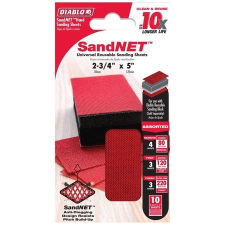 DIABLO SandNet 5 in. L X 2-3/4 in. W 80/120/220 Grit Assorted Block Hand Sanding Pad DND234ASTS10N